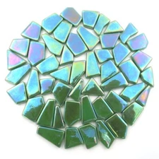 Iridescent Meadow Green Odd Cut Shaped Glass Mosaic Tile -25 Tiles - sizes vary
