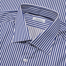 Fray NWOT Dress Shirt Size 44 17.5 in Blue and White Stripes 100 Cotton