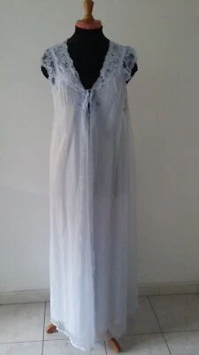 ANCIENNE CHEMISE DE NUIT ET DESHABILLE BLEUS NEUFS D'EPOQUE DENTELLE VANITY FAIR - Photo 1/4