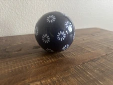 Vintage Glazed Blue and White Spherical Sphere Porcelain Ball Floral Design 3.5”