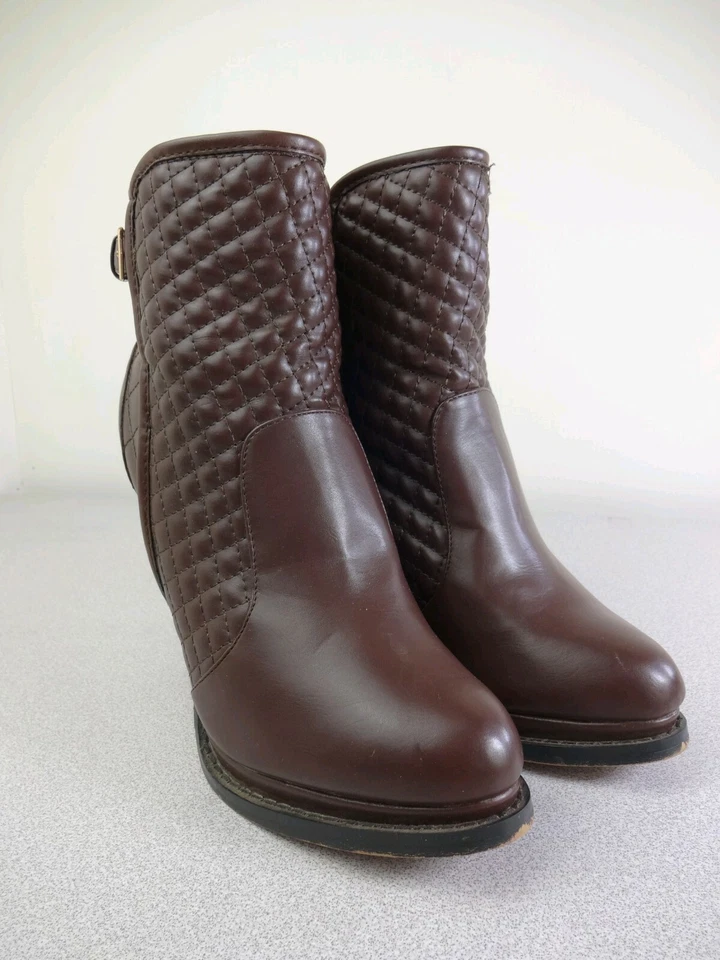 LILIANA Botas Acolchadas con Cremallera al Tobillo Talla 8 Marrón Tacones Altos Bombas Hebilla Usadas en Excelente Condición Foto 3 de 4