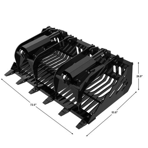 Landy Attachments 72" Rock Grapple Bucket with Teeth for Skid Steer Quick Attach - Picture 2 of 5