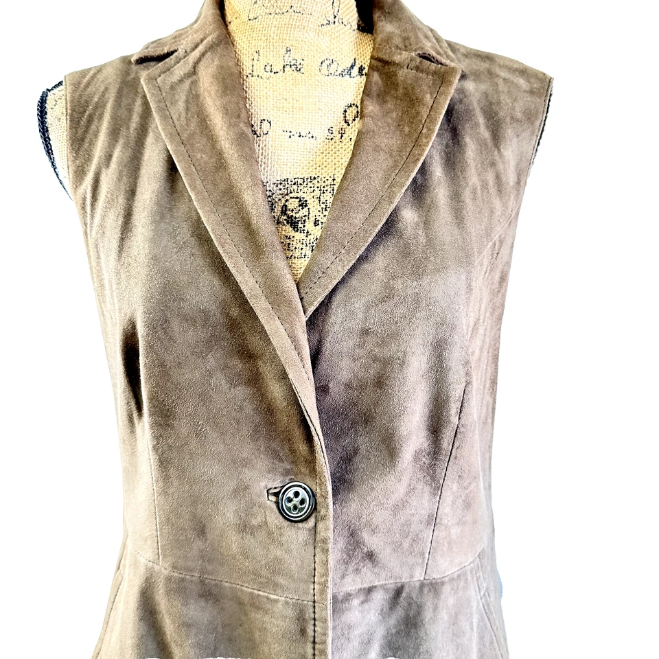 SportMax Code Mujer Gamuza Frontal Tejido Espalda Chaleco Chaqueta Sin Mangas Marrón Talla 8 Foto 2 de 4