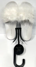 INC International Concepts White Wedge Faux-Marabou Slippers Extra Large 11-12