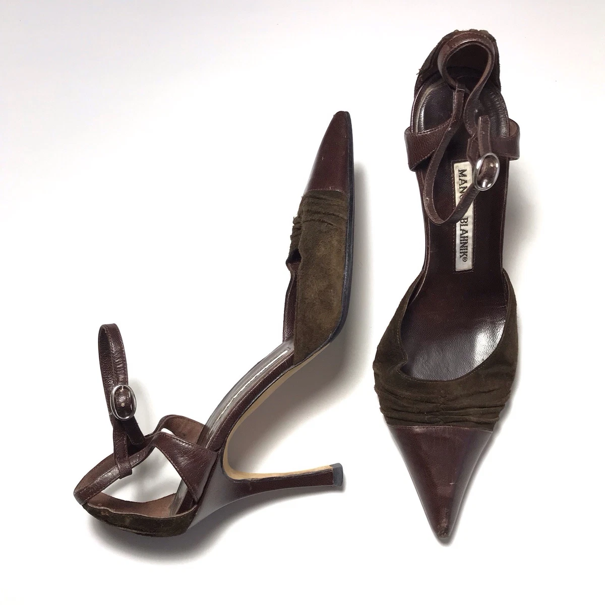Manolo Blahnik Astutado D'Orsay - Pumps Cuir Marron - Talon Aiguille 38.5 - Neuf