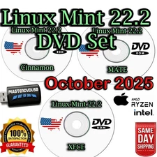 Linux Mint 22.2 Bootable 3-DVD Set – Cinnamon, MATE & XFCE Same Day Shipping USA