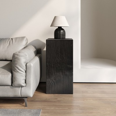 Wood Look Square Column MGO End Table Wood Like Distressed Finish