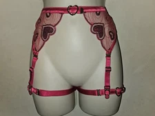 Honey Birdette Juliet Suspender size XL with Heart Buckles and Sequin Hearts NWT