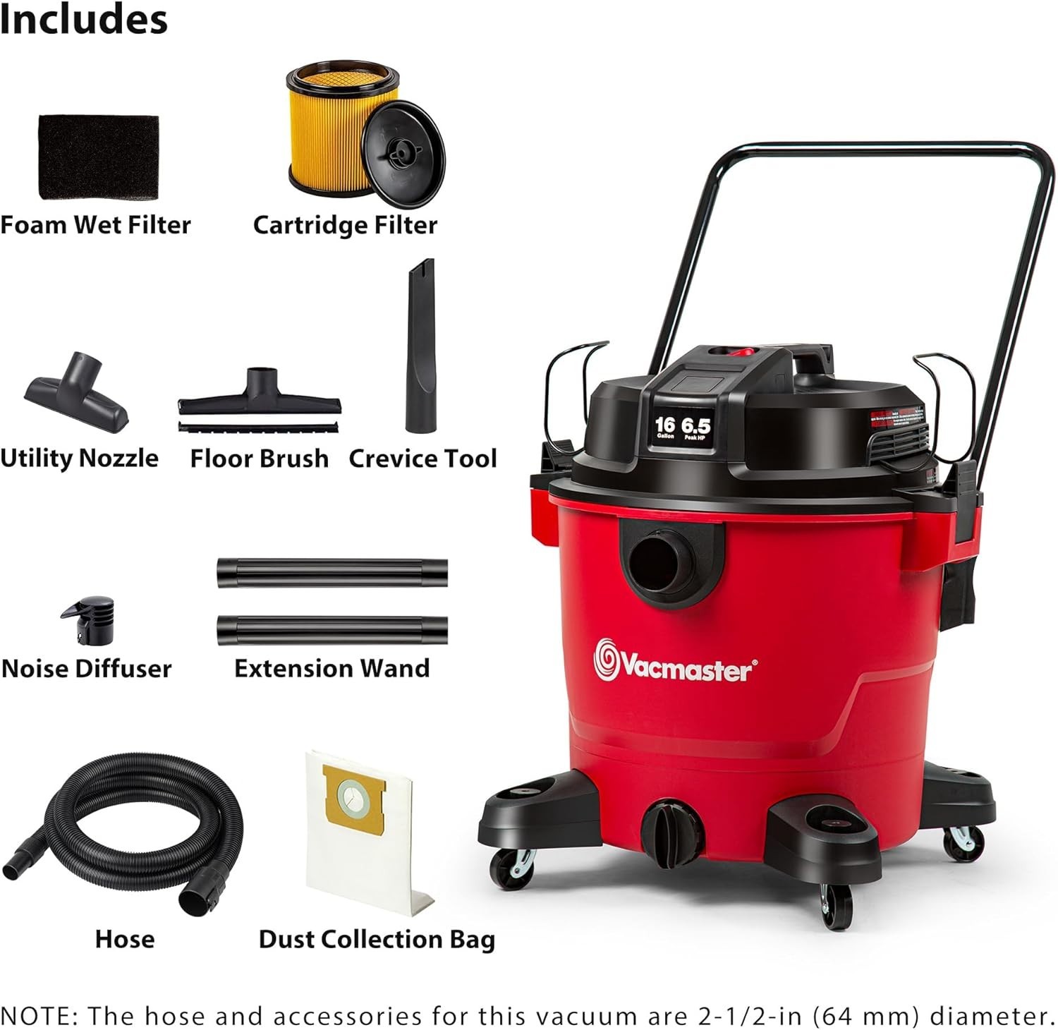 Versatile 16-Gallon Red Wet/Dry Vacuum with Blower Functionality & Accessories