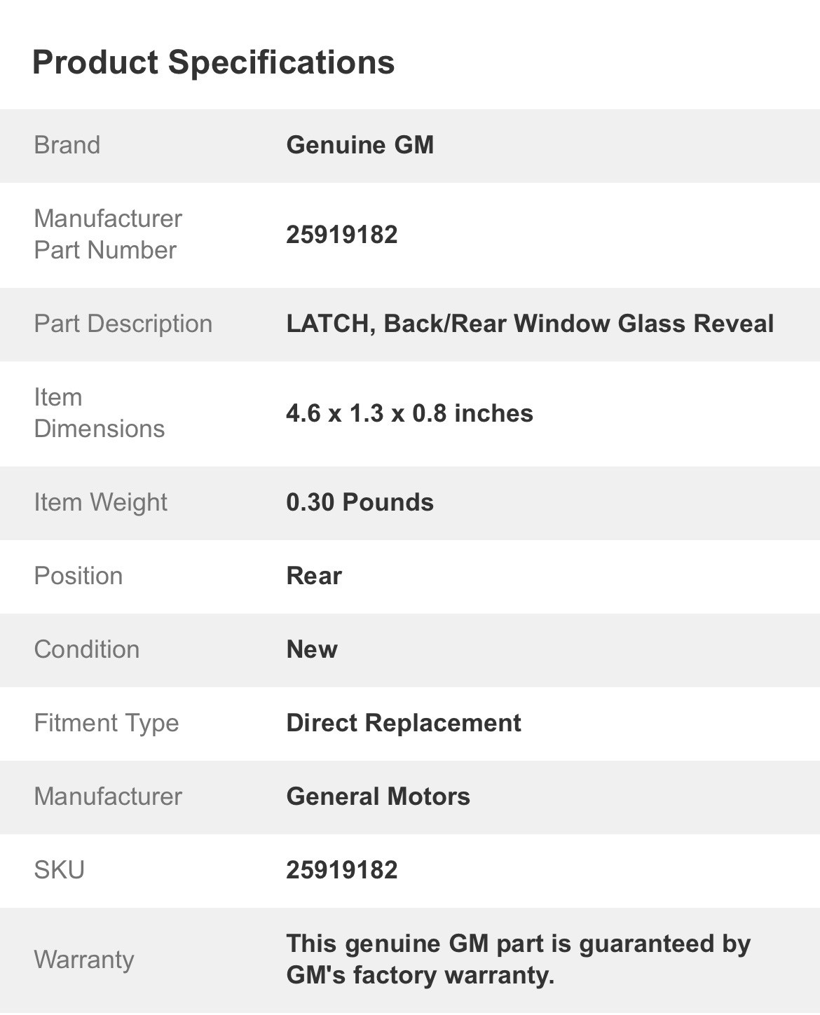 GM 25919182 Silverado Back Window Rear Latch Hook Clip Sliding Glass Reveal