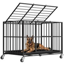 Docagt 48in Heavy Duty Dog Crate Steel Escape Proof Double Door Wheels XL XXL