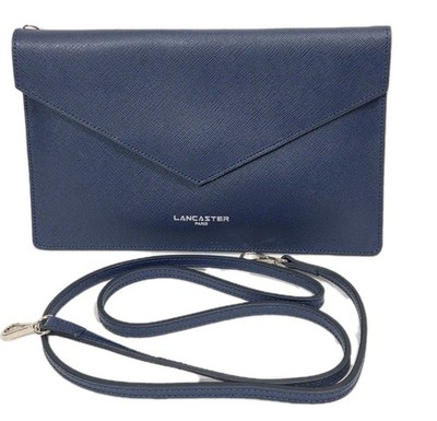 Lancaster Paris Crossbody Bag Envelope Clutch Blue Saffiano Leather Purse 