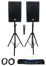 (2) Rockville DX15 15" 2000 Watt Powered DJ PA Speakers+Mic+Stands+Cables+Bag