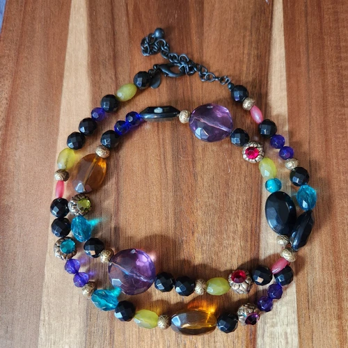 VETEMENTS Collana di Perline Colorate Chico's Nera 22" Catena Acrilico Perline Sfaccettate