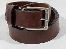 AmishMadeBelts.com Leather Belt Men 38 Brown/ Silver Buff Buckle