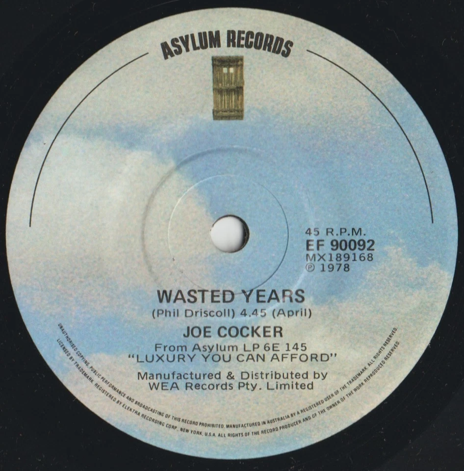 JOE COCKER 45: A WHITER SHADE OF PALE/WASTED YEARS AUSSIE ASYLUM 90092 M/M 1978 - Image 2 of 2