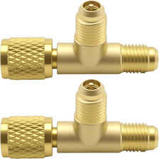 2Pcs Quick Coupler Access Tee, 1/4'' SAE Valves Core Tee Adapter Brass Refrigera