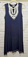 Max Studio Navy A line Sleeveless Tank Dress Embroidered Crochet Stretch Size XS