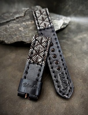 22mm Echtleder Uhrenarmband Handgefertigt Custom Watchstrap   silber schwarz 