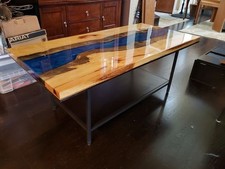 Blau Epoxidharz Rustikal Couchtisch Esstisch Nussbaum Holz Möbel Wohnkultur