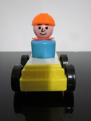 Vtg Fisher Price Little People Rare HTF Whoops Construction Worker Yellow Car