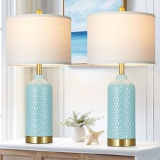 26  Aqua Blue Ceramic Table Lamps Set of 2, Coastal Ceramic Lamps for Bedr