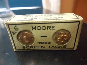 Box Of Moore Solid Brass Embosed Screen Tacks Moore Push Pin Co. Philadelphia,Pa