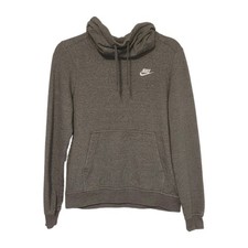 Nike Funnel Neck Hooded Gray Sweatshirt Hoodie Embroidered Logo Swoosh Wmn's S