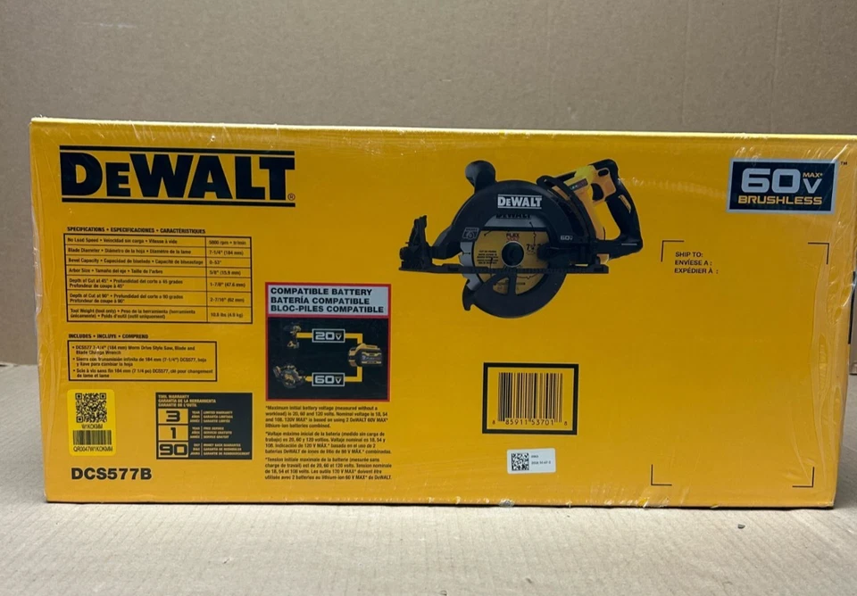 [NEW] (DCS577B) DEWALT FLEXVOLT 60V MAX 7-1/4 in. Cordless Worm Drive Style Saw - Image 3 of 4