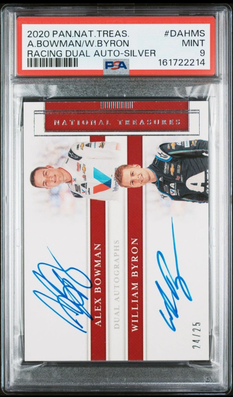 2020 Panini National Treasures Dual AU Alex Bowman William Byron Silver/25 PSA 9 view 1