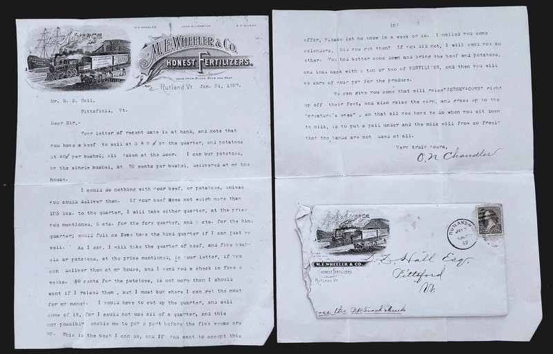 1897 antique M.E. WHEELER & CO rutland vt FERTILIZER LETTERHEAD farm business 