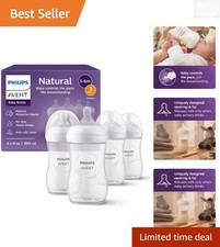 4-Pack 9oz Natural Baby Bottles with Response Nipples - BPA-Free, Medium Flow