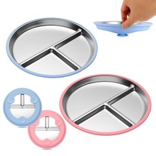 Stainless Steel Plate, 9 Inch Suction Plates for Toddlers, Baby Plate for Tod...