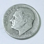 1947 Roosevelt Dime 90% Silver Circulated Coin Free Shipping #8757