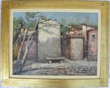Lamberto LAMBERTI (Brescia 1925-2003) CASE splendido GRANDE OLIO 60x80 + cornice