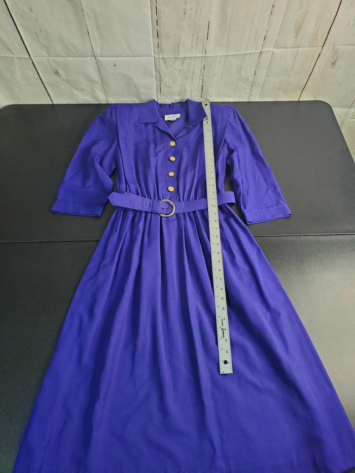 VESTIDO CINTURÓN VINTAGE PERI PETITES MORADO Talla 14 Rayón Poliéster Mamá Bonito Foto 4 de 4