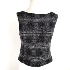 Banana Republic Wool Blend Sleeveless Top Womens 4 Open Back Gray/Black Fuzzy