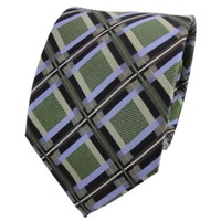 Tigertie Designer Seidenkrawatte GrüN Blau Schwarz Silber Kariert - Krawatte