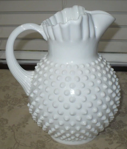 Fenton Milk Glass Hobnail 9 1/2" 70 oz. Ice-Lip Pitcher