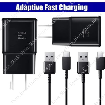 2 PACK Adapter Fast Charger Type C With Phone Charging Cable For Samsung Android