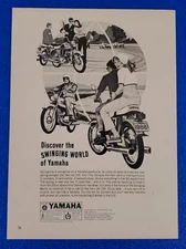 1966 YAMAHA TWIN JET 100 MOTORCYCLE ORIGINAL PRINT AD "DISCOVER THE WORLD" JAPAN