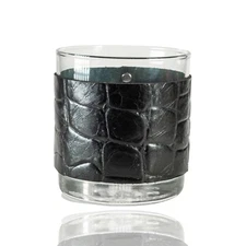 Personalized Embossed Black Alligator Leather Wrapped Whiskey Glass 11oz