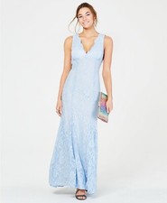 Morgan & Company Juniors' Open-Back Glitter-Lace Gown Ice Blue Size 1/2 $139