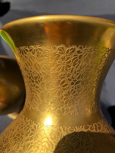 2 Pickard Rose Daisy 10 inch gold encrusted vases vintage pair green 889 FLAW - Picture 18 of 18