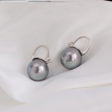 Gray Pearl Dangle Drop Earrings for Women,Elegant Pearl Earrings,Silver Earrings