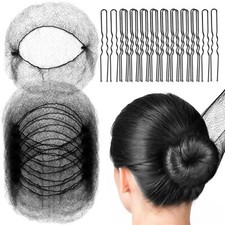 Hair Nets U Shaped Pins Set 20 Invisible Mesh 40 Bun Maker Black Ballet Dance