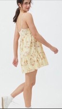 Urban Outfitters UO Dina Cotton Frock Mini Dress M Yellow Floral Orig $69