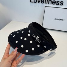 Chanel Women's Black White Polka Dot Wide Brim Visor Hat One Size