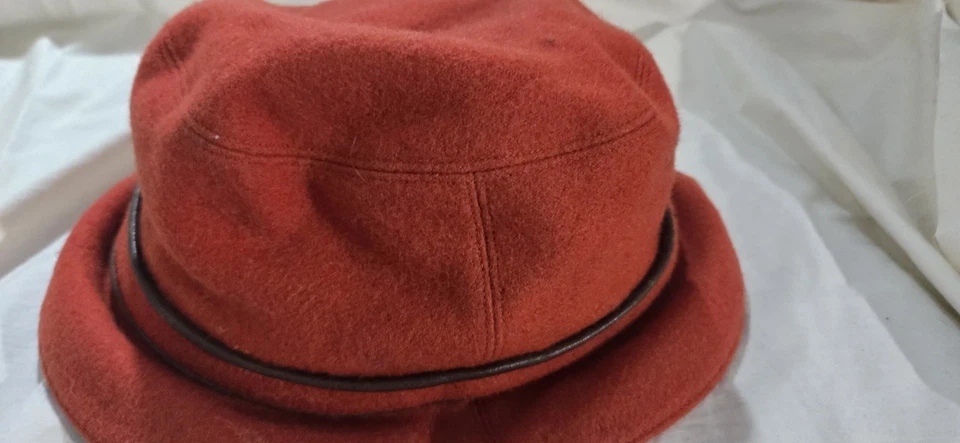 Sombrero de cubo de lana Coach vintage dorado Turnlock óxido marrón forro exclusivo P/pequeño Foto 4 de 4