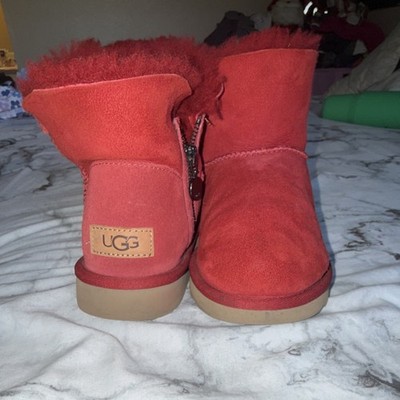 UGG Red Suede women Ankle Boots with Zipper, Flat Heel, Solid Closed Toe